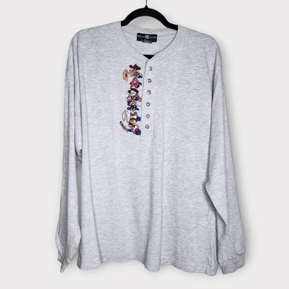 Vintage 1995 Warner Bros Looney Tunes Embroidered Henley Shirt Men’s Large - Picture 1 of 7